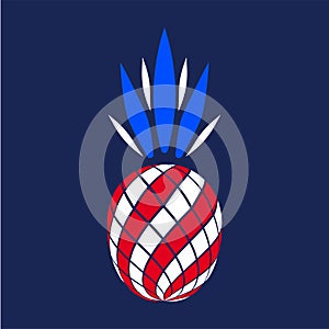 T-shirt design with patriotic pineapple drawing in American style. USA independence day poster.