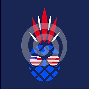 T-shirt design with patriotic pineapple drawing in American style. USA independence day poster.