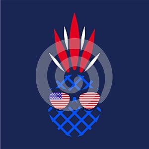 T-shirt design with patriotic pineapple drawing in American style. USA independence day poster.