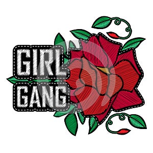 T-shirt design for woman. Girl Power - fashion badge or patch wi