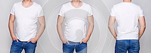 T-shirt design - young man in blank white tshirt front photo