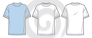 T-Shirt fashion flat tehnical drawing template. Unisex T-Shirt technical fashion illustration, oversize, front and back view