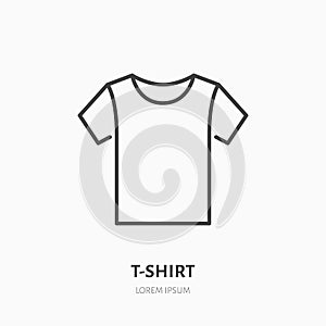 T-shirt flat line icon. Apparel store sign. Thin linear logo for clothing shop