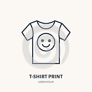 T-shirt flat line icon. Branding clothes sign. Thin linear logo for printery, design studio photo