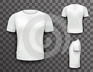 T-shirt Front Side Back View Template Realistic 3d Design Icon Transparent Background Vector illustration