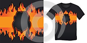 T-shirt graphic design black of with burning flames and BBQ chicken grill