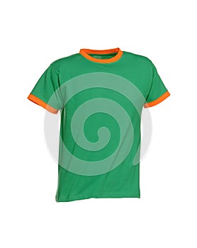 T shirt green with cuffs in orange color isolated on white