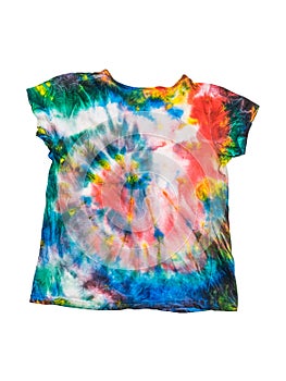 T-shirt with a homemade tie dye pattern isolated on a white background
