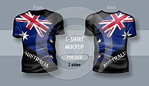 T-shirt for man front and back with Australian flag. Mock-up for double-sided printing