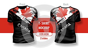 T-shirt for man front and back with Canadian flag. Mock-up for double-sided printing