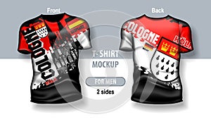 T-shirt for man front and back with Cologne flag and emblem city. Mock-up for double-sided printing