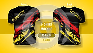 T-shirt for man front and back with Germany flag. Mock-up for double-sided printing
