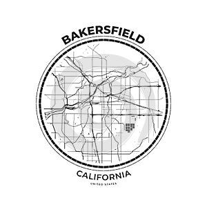 T-shirt map badge of Bakersfield, California