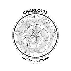 T-shirt map badge of Charlotte, North Carolina