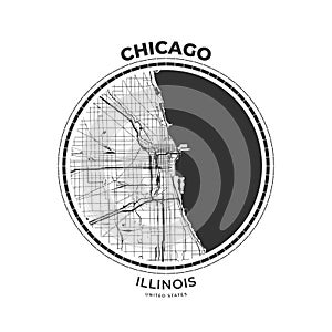 T-shirt map badge of Chicago, Illinois