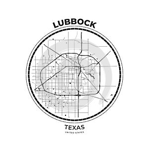 T-shirt map badge of Lubbock, Texas