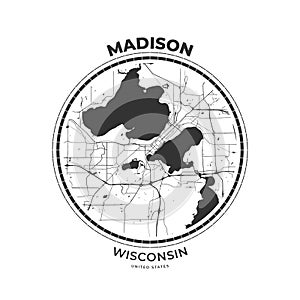 T-shirt map badge of Madison, Wisconsin