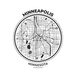 T-shirt map badge of Minneapolis, Minnesota