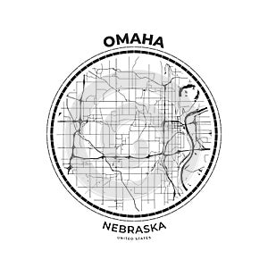 T-shirt map badge of Omaha, Nebraska