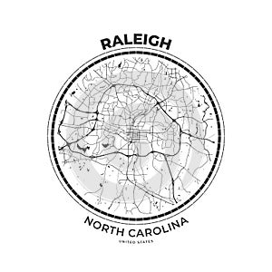 T-shirt map badge of Raleigh, North Carolina