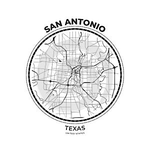 T-shirt map badge of San Antonio, Texas