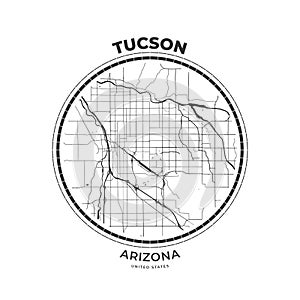 T-shirt map badge of Tucson, Arizona