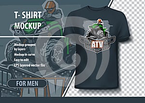 T-shirt mock-up template with ATV Quad bike logo. Editable vector layout