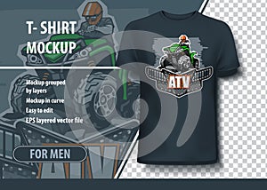 T-shirt mock-up template with ATV Quad bike logo. Editable vector layout photo