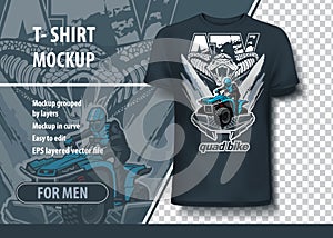 T-shirt mock-up template with Snake and quadbike. Editable vector layout