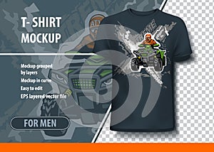 T-shirt mock-up template with Xtreme ATV Quadbike. Editable vector layout