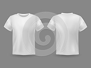 T-shirt mockup. White 3d blank t-shirt front and back views realistic sports clothing uniform. Female and male clothes