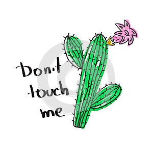 T-shirt print with the cactus and the slogan Do not touch me.