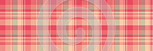 T-shirt seamless textile texture, royal check background fabric. Fibre pattern vector tartan plaid in red and orange colors