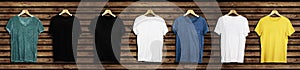 T-shirt set mockup and template on wood background for fashion and graphic designer