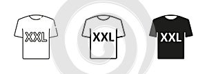 T-shirt Size Black Silhouette and Line Icons Set. Human Clothing Size Label. Man or Woman T-Shirt XXL Size Tag. Isolated