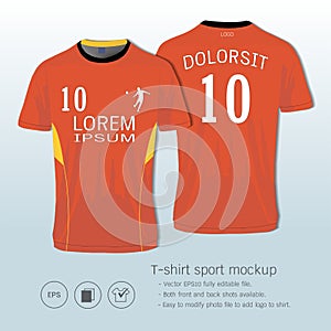 T-shirt sport design for football club, Front and back view soccer jersey uniform, Sport slim fit shirts apparel mock up.