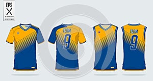 T-shirt sport design template for soccer jersey, football kit and tank top for basketball jersey. Uniform in front and back view.