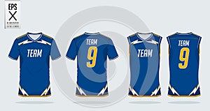 T-shirt sport design template for soccer jersey, football kit and tank top for basketball jersey. Uniform in front and back view.