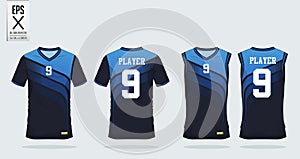 T-shirt sport design template for soccer jersey, football kit and tank top for basketball jersey. Uniform in front and back view.