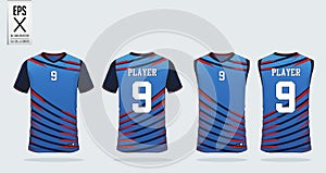 T-shirt sport design template for soccer jersey, football kit and tank top for basketball jersey. Uniform in front and back view.