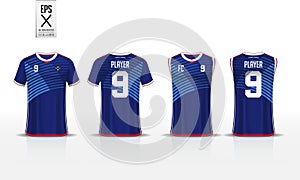 T-shirt sport design template for soccer jersey, football kit and tank top for basketball jersey. Uniform in front and back view.