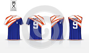 T-shirt sport design template for soccer jersey, football kit and tank top for basketball jersey. Uniform in front and back view.