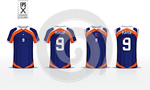 T-shirt sport design template for soccer jersey, football kit and tank top for basketball jersey. Uniform in front and back view.