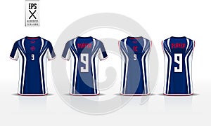 T-shirt sport design template for soccer jersey, football kit and tank top for basketball jersey. Uniform in front and back view.