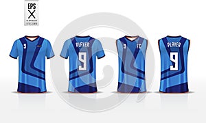 T-shirt sport design template for soccer jersey, football kit and tank top for basketball jersey. Uniform in front and back view.