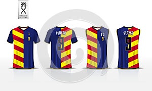 T-shirt sport design template for soccer jersey, football kit and tank top for basketball jersey. Uniform in front and back view.