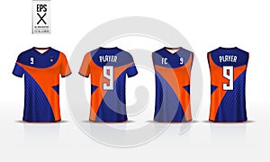 T-shirt sport design template for soccer jersey, football kit and tank top for basketball jersey. Uniform in front and back view.