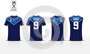 T-shirt sport design template for soccer jersey, football kit and tank top for basketball jersey. Uniform in front and back view.