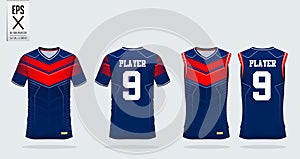 T-shirt sport design template for soccer jersey, football kit, tank top for basketball jersey. Uniform in front view back view.