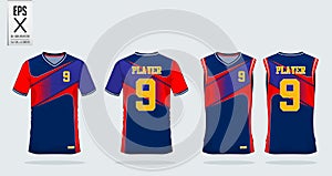 T-shirt sport design template for soccer jersey, football kit, tank top for basketball jersey. Uniform in front view back view.